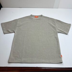 Negative Space Mens Wide Boxy Fit T-Shirt Corduroy Short Sleeve Small Beige FLAW